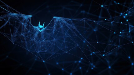 Sticker - A digital bat figure composed of blue lines and nodes against a dark background.