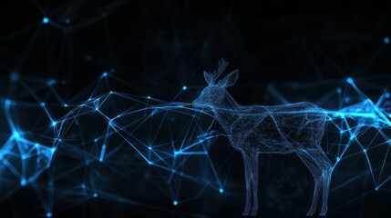 Sticker - A digital representation of a deer composed of blue geometric lines against a dark background.