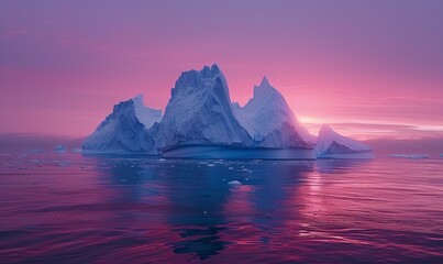 Icebergs in Greenland in the soft sunset light