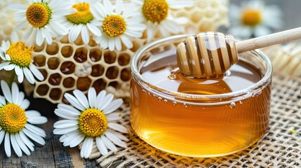 Poster - Honey and flowers on burlap