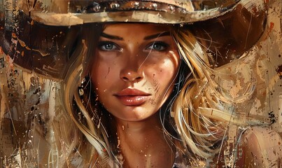 Wall Mural - portrait of a girl in a cowboy hat