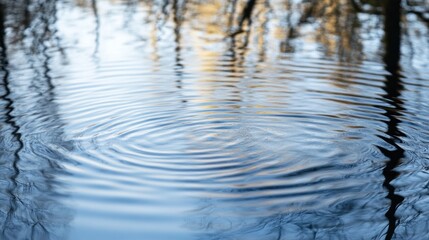 Sticker - A serene water surface reflecting trees and ripples, evoking tranquility and nature.