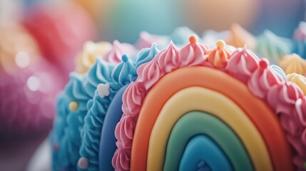 Wall Mural - A colorful cake featuring a rainbow design, perfect for celebrations and parties.