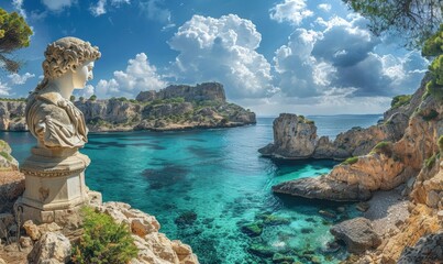 Poster - Spain, Balearic Islands, Landscape of Calo des Moro in summer