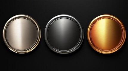 Poster - Three distinct metallic circles showcasing brushed textures with gold, silver, and bronze finishes on a dark background