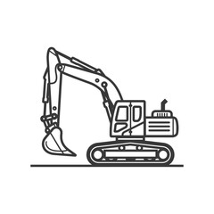 Black and White Outline Illustration of an Excavator