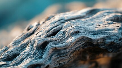 Wall Mural - Close-up of textured driftwood, showcasing natural patterns and colors.