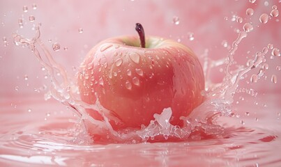 Wall Mural - Food shot, super wide Angle, apple waterfall splash, liquid explosion, delicate apple