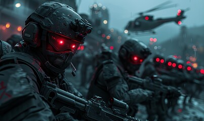 The elite soldiers of the resistance, Heavily armed and armored, Wearing night vision goggles,