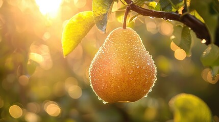 Poster -   Fruit on tree branch with water droplets and sun