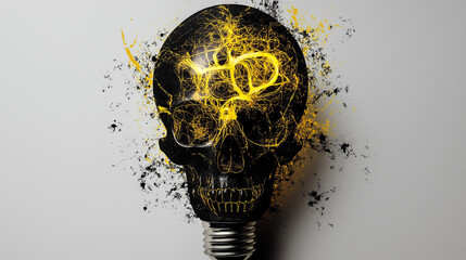 Light bulb with an intricately detailed skull