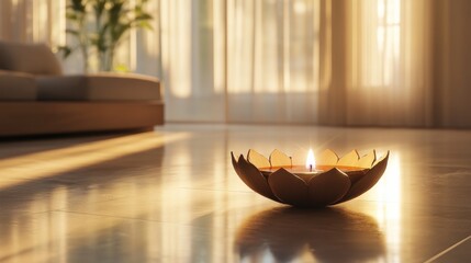 Poster - A minimalist Deepavali design with clean lines, soft colors, and warm lighting effects