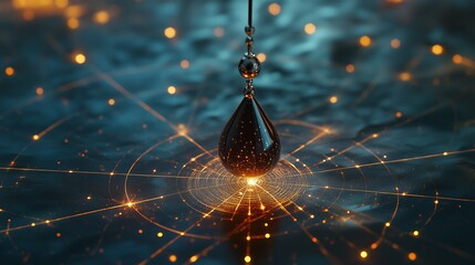 Poster - a mesmerizing drop of liquid suspended above a radiant surface, illuminated by twinkling lights and 