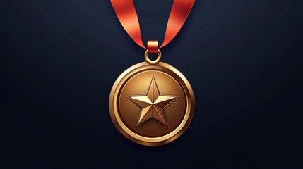 Golden medal award isolated on a dark background vector illustration