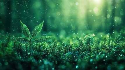 Sticker -   A close-up of a grass field with a leaf in the foreground and a bokeh of light in the background