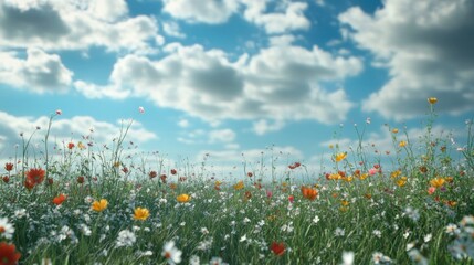 Sticker - A Field of Wildflowers Blooming Under a Blue Sky