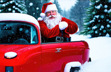 Wall Mural - santa claus driving a car