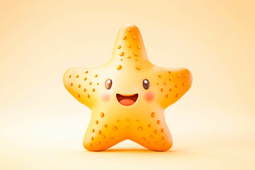 3d icon cute Starfish smiling cartoon illustration. Kawaii summer Ocean fish Minimal tropic beach object isolated