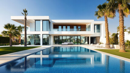 Wall Mural - Modern villa with big pool, tropical contemporary house