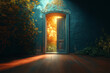 © huntspy - A captivating open door leads to bright new world, symbolizing hope and opportunity. warm light from outside contrasts beautifully with cool tones of room, creating an inviting atmosphere