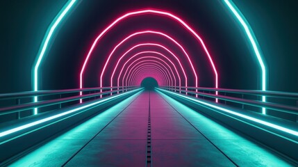 Illuminated Futuristic Bridge Over Glowing River with Copy Space