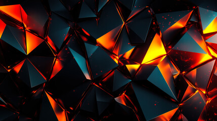 Poster - Colorful abstract digital design featuring orange, blue, and purple geometric shapes with sharp angles and a dynamic layout