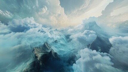 Wall Mural - Mountain Peaks Emerge From a Sea of Clouds