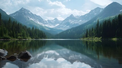 Wall Mural - Beautiful lake with stunning mountain backdrop scenery picture