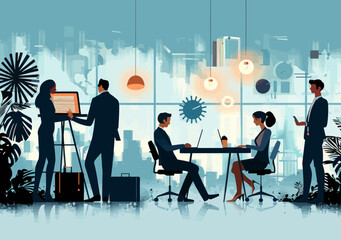 Poster - Business Team Collaboration in Modern Office Setting During Daytime with Minimalistic Vector Style