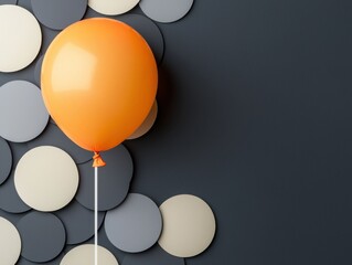 Wall Mural - A vibrant orange balloon stands out against a backdrop of circular shapes, perfect for festive themes and celebrations.