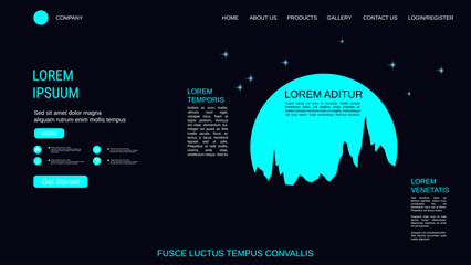 Wall Mural - Modern trendy landing page vector design template. Night sky and mountains background