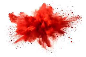 explosion of dry red paints on a transparent background. cloud and paint particles. Holi paint