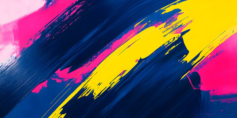 abstract background in the form of chaotic strokes of paint in blue, yellow and pink colors. Colored texture. Strokes of paint