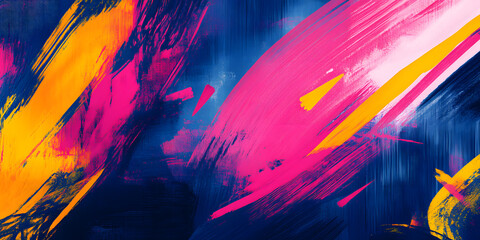 abstract background in the form of chaotic strokes of paint in blue, yellow and pink colors. Colored texture. Strokes of paint