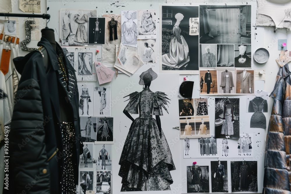 A creative workspace filled with fashion design inspiration, showcasing ...