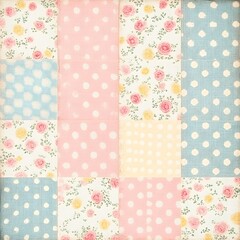 Pink and Blue Polka Dot Floral Pattern