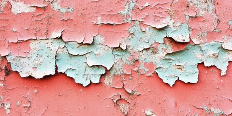 Wall Mural - Peeling Paint Texture in Shades of Coral and Blue