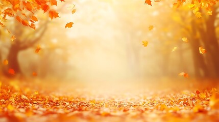 Wall Mural - A soft, blurred autumn forest background with a large, clear area for text