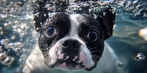 Underwater Dog Portrait: Playful French Bulldog Splashing