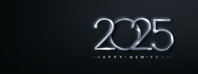 Wall Mural - Happy new year 2025 with shiny gold thin number. Premium design for New Year and Christmas greetings for banners, posters or social media and calendars.