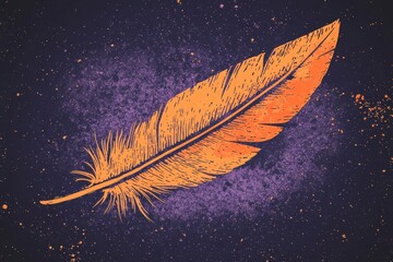 Wall Mural - Vibrant Orange Feather on Purple Background