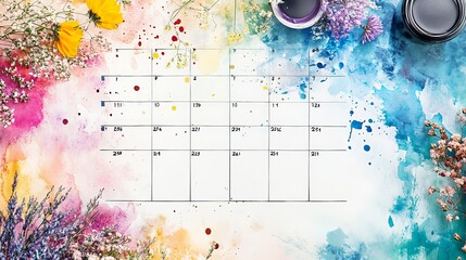 A dynamic weekly planner featuring an artistic design with watercolor backgrounds and whimsical illustrations. Each day of the week should be highlighted with unique, colorful artwork