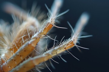 Poster - Close-up view of a crab's hairy leg in shallow water, highlighting its unique texture and adaptations during daylight on a sandy ocean floor