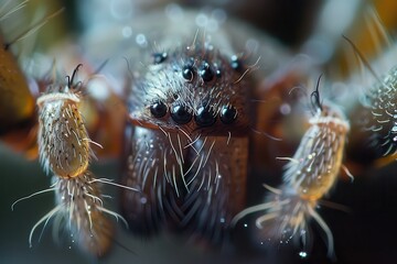 Poster - Close-up view of a crab's hairy leg in shallow water, highlighting its unique texture and adaptations during daylight on a sandy ocean floor