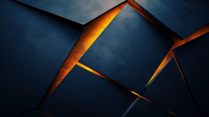 Poster - abstract composition of dark geometric shapes with glowing orange accents in a modern setting