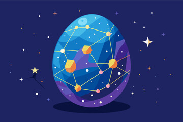 Poster - A vibrant cosmic egg surrounded by celestial bodies showcases a rich representation of space with planets, stars, and swirling galaxies in a colorful design