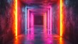 © Helois - Glowing neon light lines in a dark concrete tunnel.