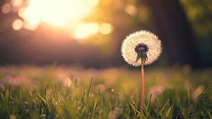 Wall Mural - One dandelion with fluffy seeds. Illustration for cover, card, postcard, interior design, decor, packaging, invitations or print.