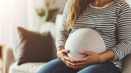 Wall Mural - obstetrician gently touches a pregnant belly, symbolizing care and support. The image conveys the deep emotional connection and sensitivity surrounding pregnancy and related issues