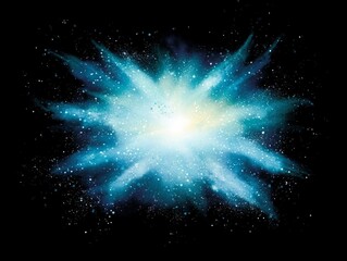 Fototapete - A dazzling burst of turquoise particles explodes outward from the center, creating a vivid display of energy and movement against the dark backdrop, evoking a sense of wonder and dynamism.
